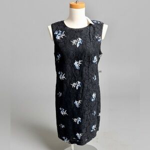 NWT Ann Taylor Black Lace Shift Dress with Blue Floral Embroidery Sz 10